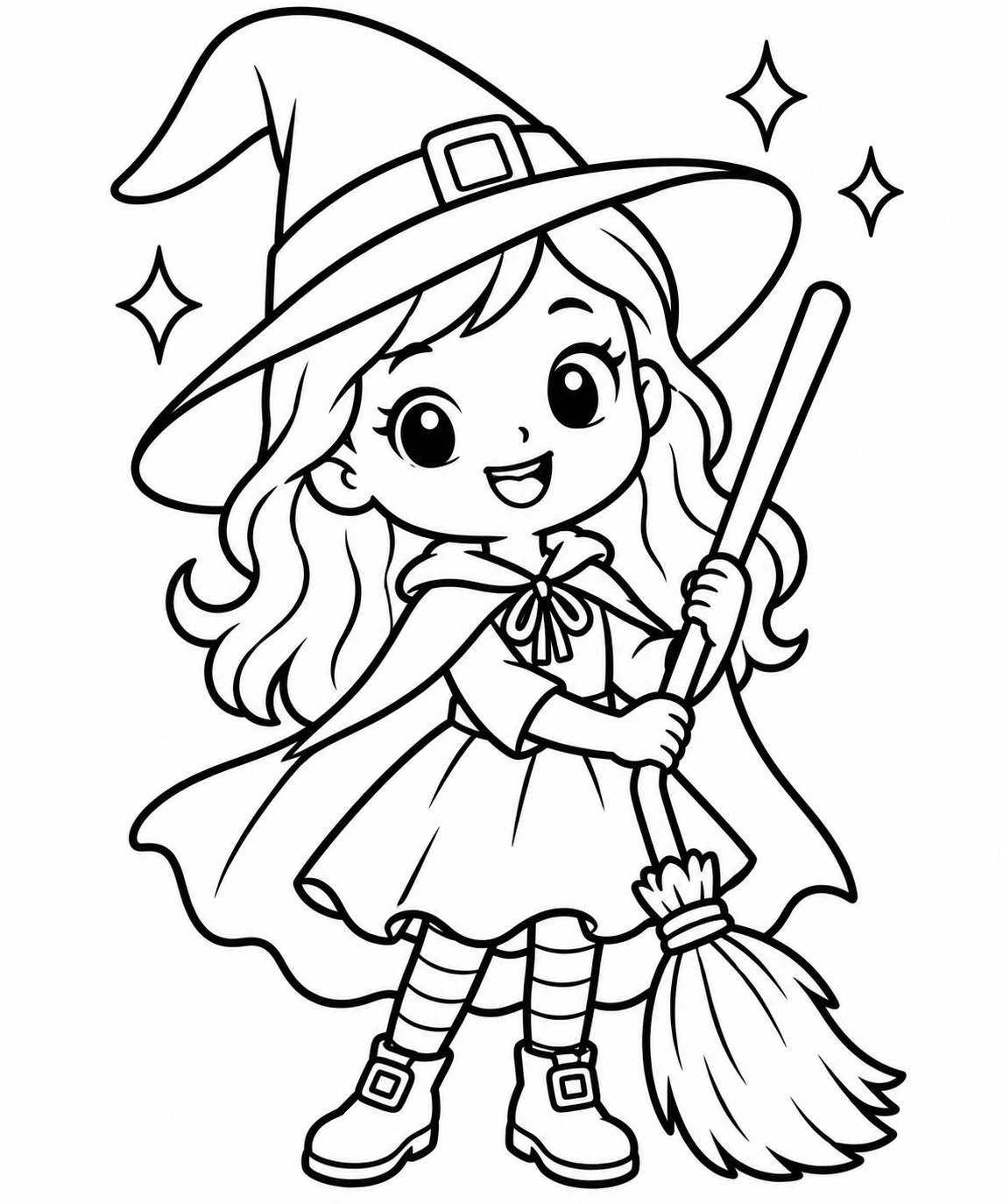 Happy Little Witch coloring page for kids